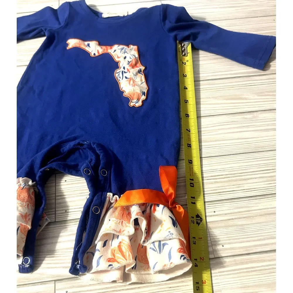 marie nicole clothing ruffle romper Florida floral orange blue Gators 3-6 months